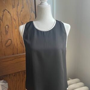 Sleeveless Silky Black Top with White Trim
